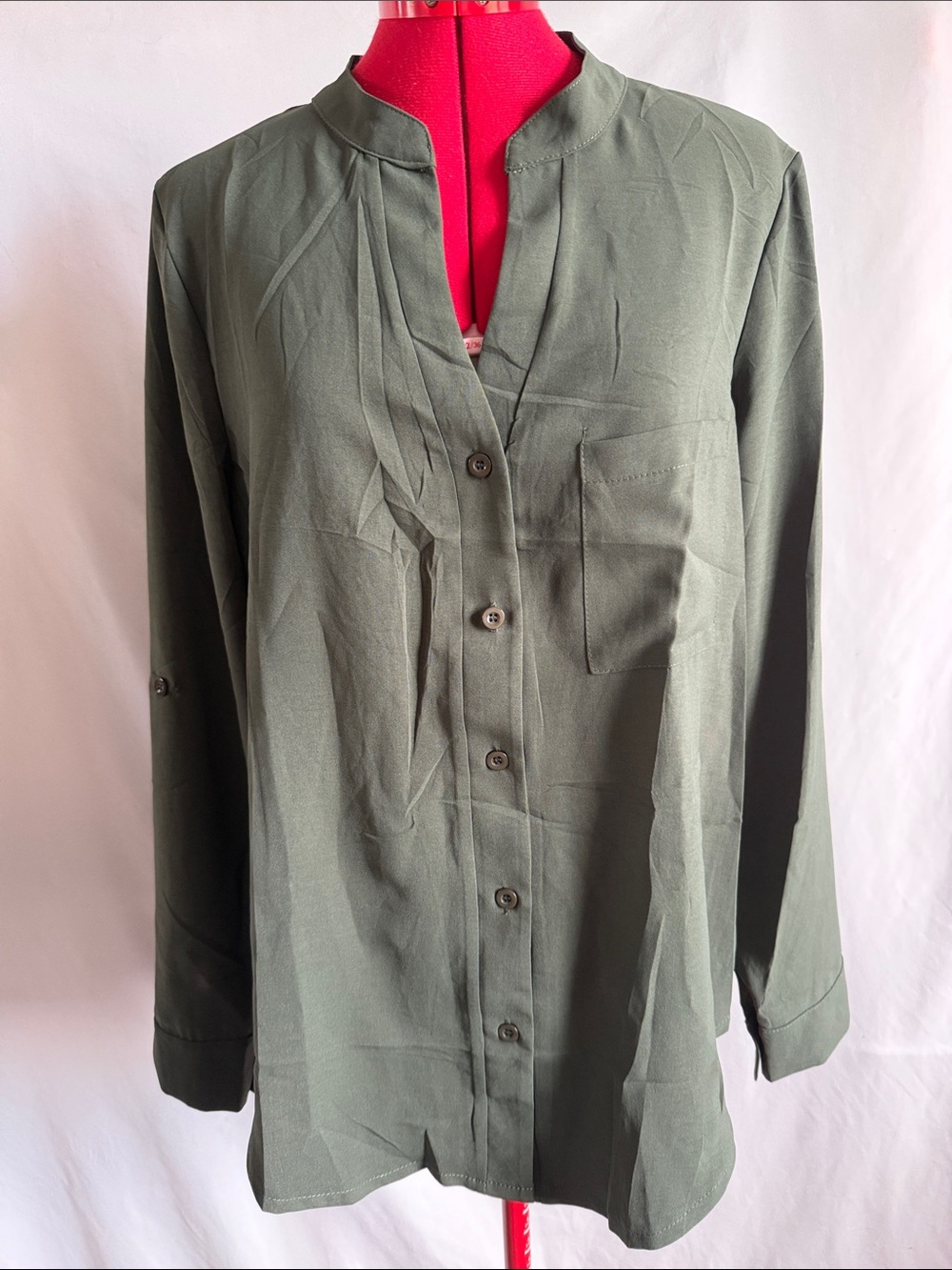 Women's Olive Green Button-Up Shirt Jacket